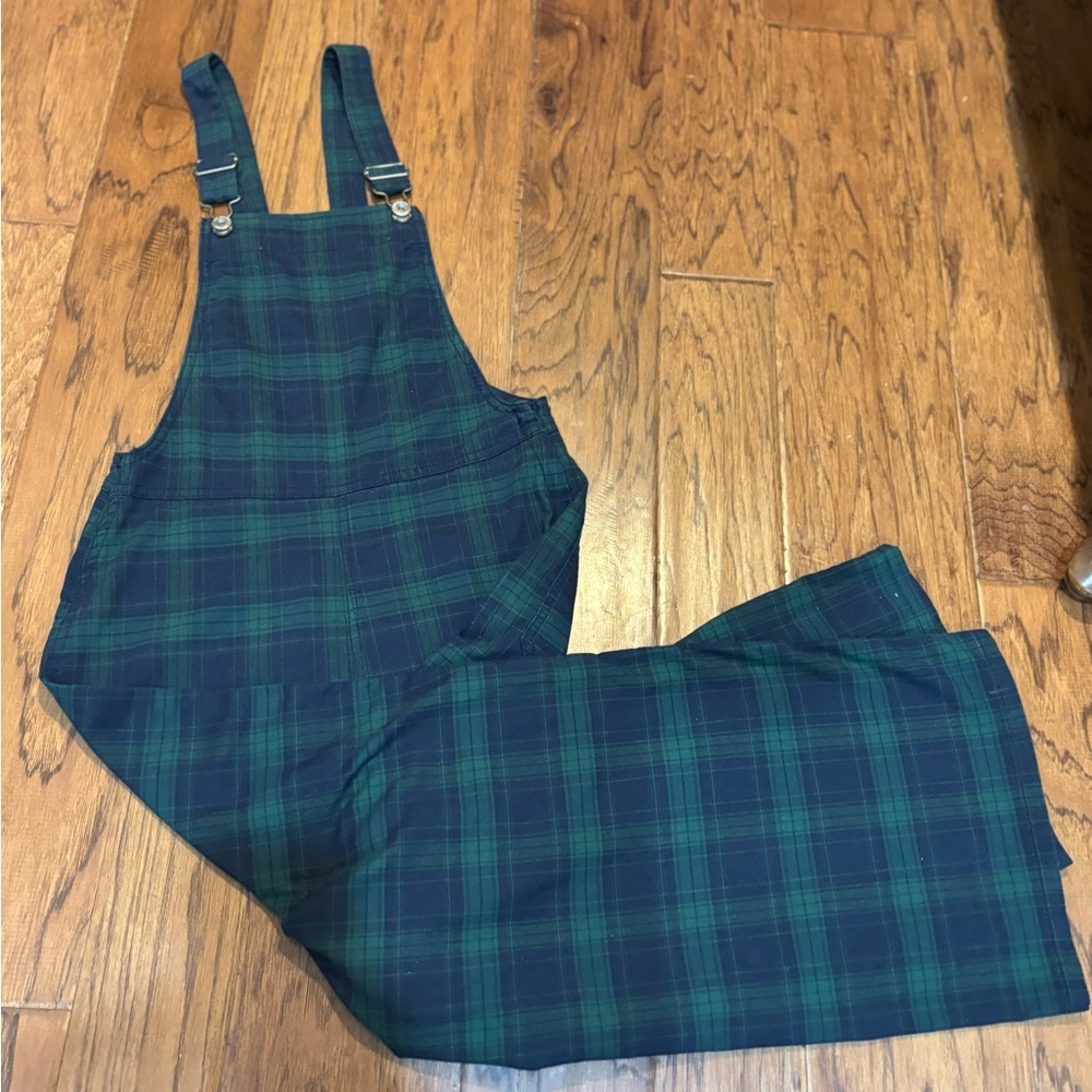Arizona Jean Co Green Navy Plaid Wide Leg Overall Jumpsuit XS